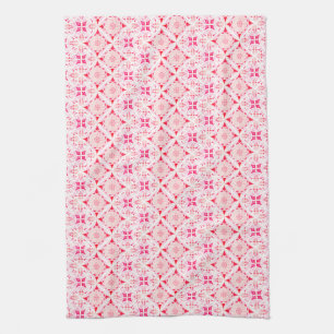Marokkanisches Fliesen rosa und rotes Muster; Aqua Geschirrtuch