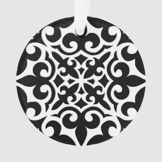 Marokkanisches Fliesen - schwarz mit weißem Hinter Ornament (Vorderseite)