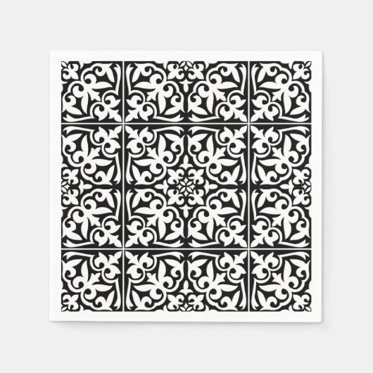 Marokkanisches Fliesen - schwarz mit weißem Hinter Serviette (Vorderseite)