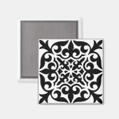 Marokkanisches Fliesen - weiß mit schwarzem Hinter Magnet (Vorderseite/Rückseite)