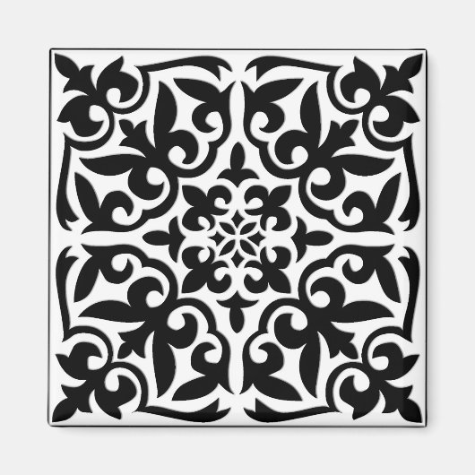 Marokkanisches Fliesen - weiß mit schwarzem Hinter Magnet (Vorne)