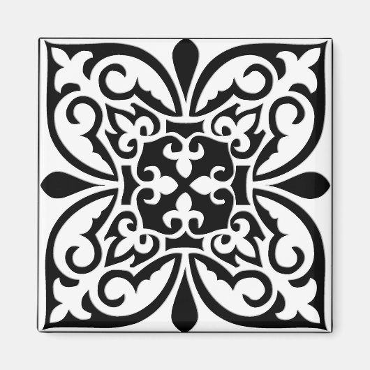 Marokkanisches Fliesen - weiß mit schwarzem Hinter Magnet (Vorne)