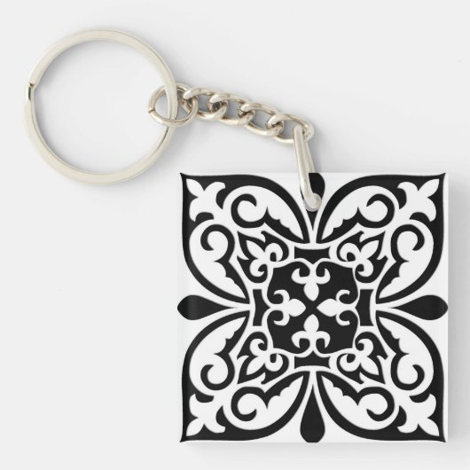 Marokkanisches Fliesen - weiß mit schwarzem Hinter Schlüsselanhänger (Vorderseite)