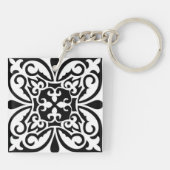 Marokkanisches Fliesen - weiß mit schwarzem Hinter Schlüsselanhänger (Rückseite)