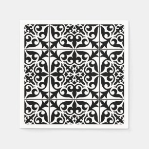 Marokkanisches Fliesen - weiß mit schwarzem Hinter Serviette