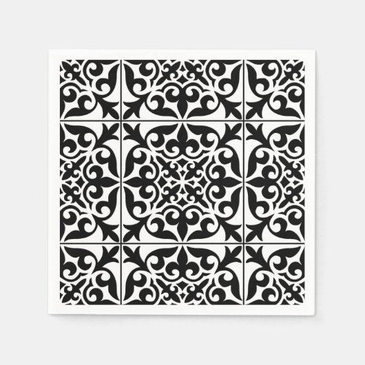 Marokkanisches Fliesen - weiß mit schwarzem Hinter Serviette (Vorderseite)