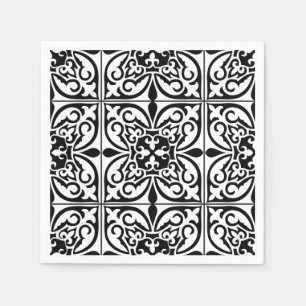 Marokkanisches Fliesen - weiß mit schwarzem Hinter Serviette