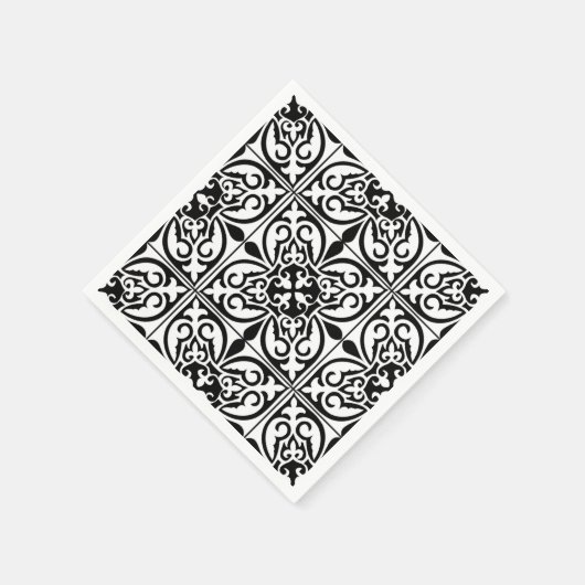 Marokkanisches Fliesen - weiß mit schwarzem Hinter Serviette (Ecke)