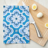 Marokkanisches Fliesenmuster - Blau und Weiß Geschirrtuch (Viertel Falte)