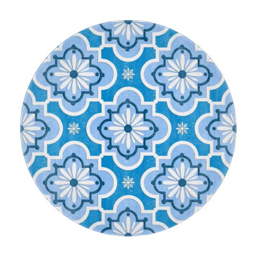 Marokkanisches Fliesenmuster - Blau und Weiß Schneidebrett (Vorderseite)