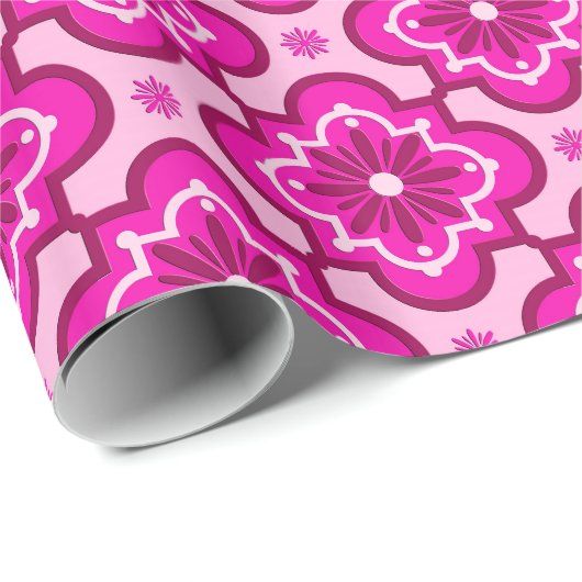 Marokkanisches Fliesenmuster - Fuchsia Pink Geschenkpapier (Rolleneckpunkt)