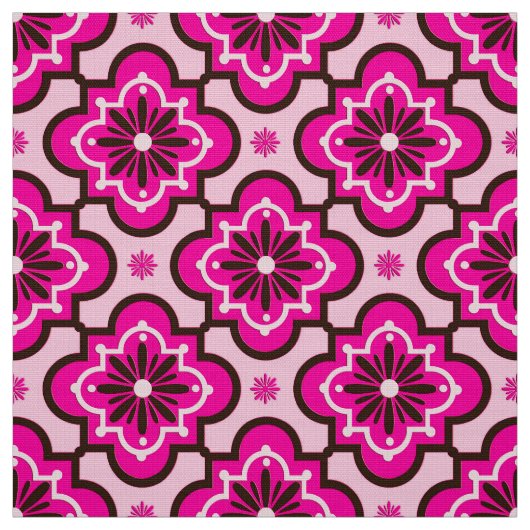 Marokkanisches Fliesenmuster, Fuchsienrosa und Sch Stoff (Muster)