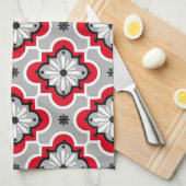 Marokkanisches Fliesenmuster - Grau und Rot Handtuch (Viertel Falte)