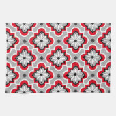 Marokkanisches Fliesenmuster - Grau und Rot Handtuch (Horizontal)
