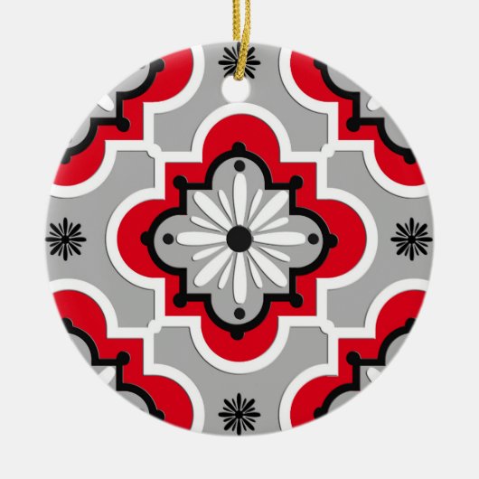 Marokkanisches Fliesenmuster - Grau und Rot Keramik Ornament (Vorne)