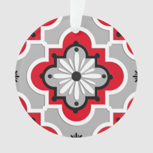 Marokkanisches Fliesenmuster - Grau und Rot Ornament