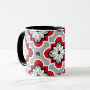 Marokkanisches Fliesenmuster - Grau und Rot Tasse