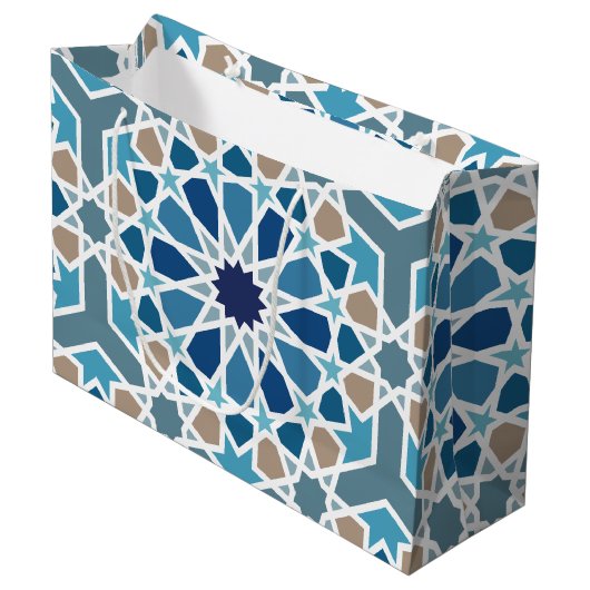 marokkanisches Fliesenmuster Große Geschenktüte (Vorderseite Schrägansicht)