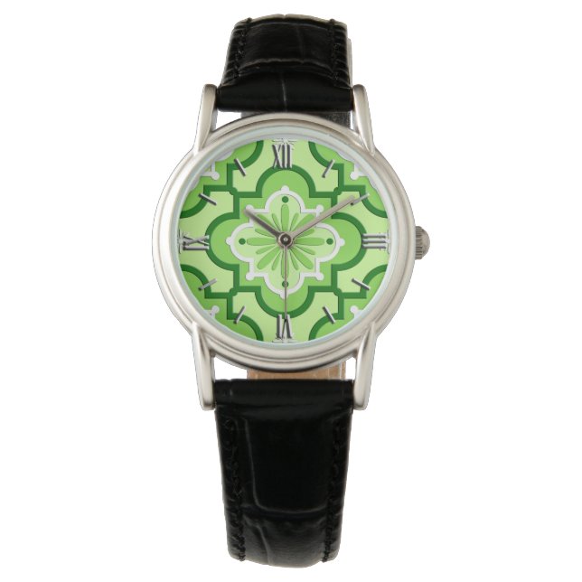 marokkanisches Fliesenmuster - Lime Green Armbanduhr (Vorderseite)