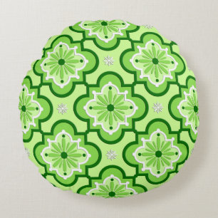 marokkanisches Fliesenmuster - Lime Green Rundes Kissen