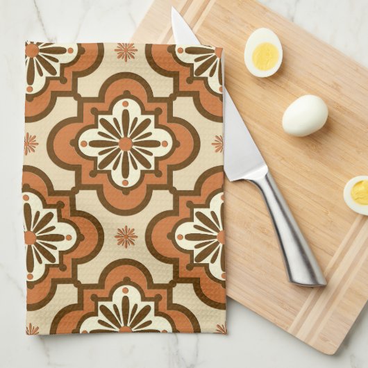 Marokkanisches Fliesenmuster - Rost und Tan Küchentuch (Viertel Falte)