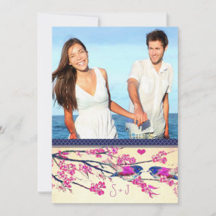 Marokkanisches Foto Pink Navy Love Bird Kirschblüt Einladung