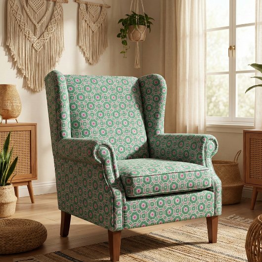 Marokkanisches geometrisches Muster in grün und ro Stoff