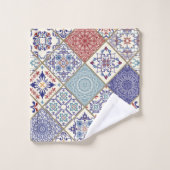Marokkanisches geometrisches Vintages Muster Badhandtuch Set (Waschlappen)