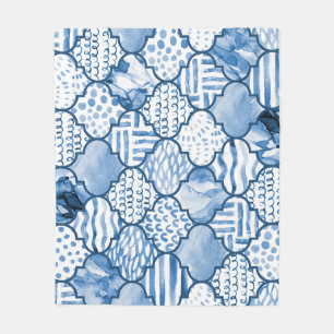 marokkanisches geometrisches, wasserfarbenes Muste Fleecedecke