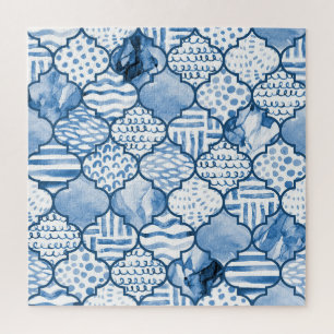 marokkanisches geometrisches, wasserfarbenes Muste Puzzle