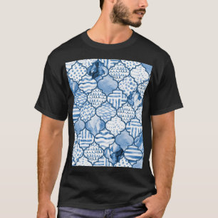 marokkanisches geometrisches, wasserfarbenes Muste T-Shirt
