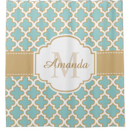 Marokkanisches Gittermonogramm Elegant Gold Aquama Duschvorhang