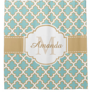 Marokkanisches Gittermonogramm Elegant Gold Aquama Duschvorhang