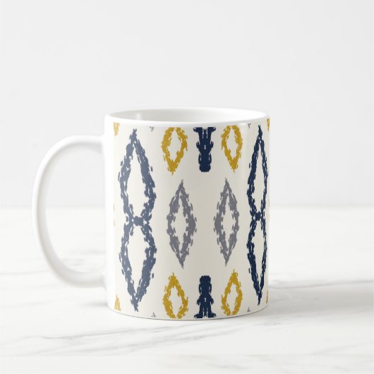 Marokkanisches Ikat Blau-Gelb-Weiß-Muster Kaffeetasse (Links)