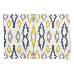 Marokkanisches Ikat Blau-Gelb-Weiß-Muster Kissenbezug