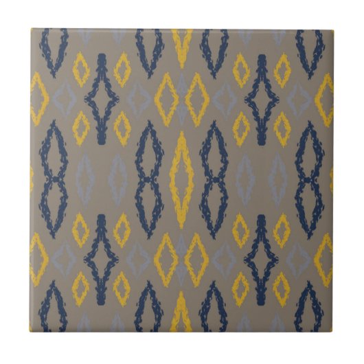 Marokkanisches Ikat Blue Yellow Gray Muster Fliese (Vorderseite)