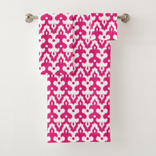 marokkanisches Ikat Damask Muster, Fuchsienrosa & Badhandtuch Set
