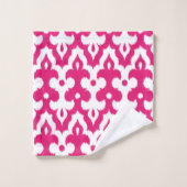 marokkanisches Ikat Damask Muster, Fuchsienrosa & Badhandtuch Set (Waschlappen)