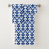 marokkanisches Ikat Damask Muster, Kobalt Blau & W Badhandtuch Set (Insitu)