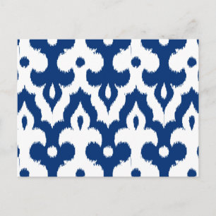 marokkanisches Ikat Damask Muster, Kobalt Blau & W Postkarte