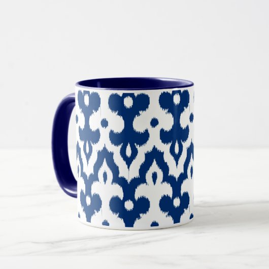 marokkanisches Ikat Damask Muster, Kobalt Blau & W Tasse (Vorderseite Links)