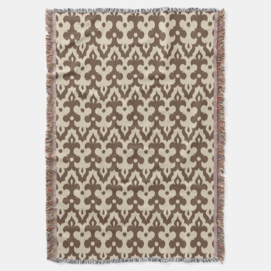 marokkanisches Ikat Damask Muster, Taupe und Beige Decke (Vorderseite Vertikal)