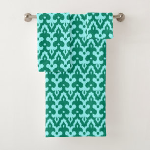marokkanisches Ikat Damask Muster, Türkis und Aqua Badhandtuch Set