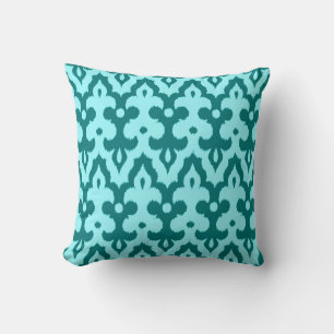 marokkanisches Ikat Damask Muster, Türkis und Aqua Kissen