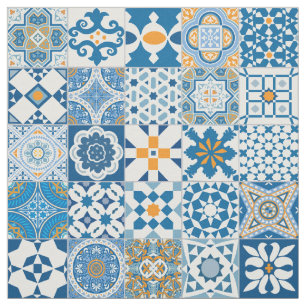 Marokkanisches Kacheln - blau und orange Stoff