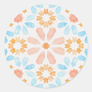 Marokkanisches Kacheln in pastellfarbenen Wasserfa Runder Aufkleber