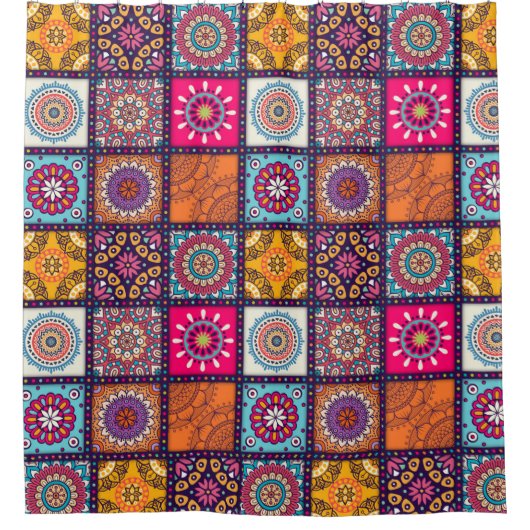 Marokkanisches Mandala mit bunten ethnischen Muste Duschvorhang (Vorderseite)