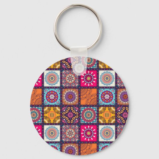 Marokkanisches Mandala mit bunten ethnischen Muste Schlüsselanhänger (Vorderseite)