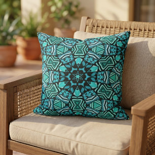 Marokkanisches mediterranes Boho-Fliesen-Kunstmust Kissen