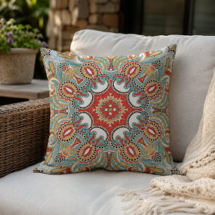 Marokkanisches mediterranes Boho-Fliesen-Kunstmust Kissen
